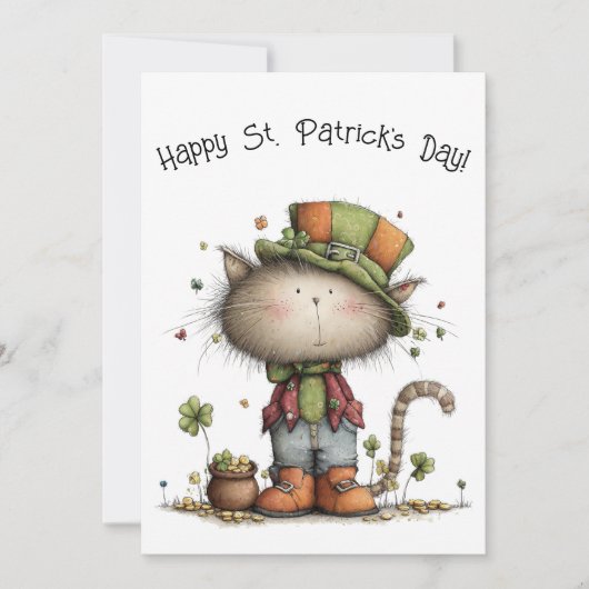 Charming St. Patrick’s Day Cat & Pot of Gold Flat カード (正面)
