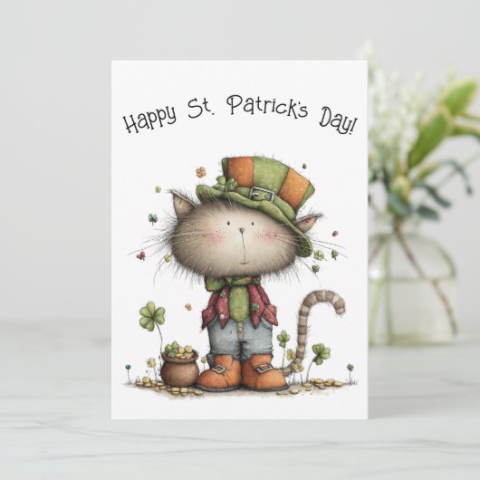 Charming St. Patrick’s Day Cat & Pot of Gold Flat カード (スタンド正面)