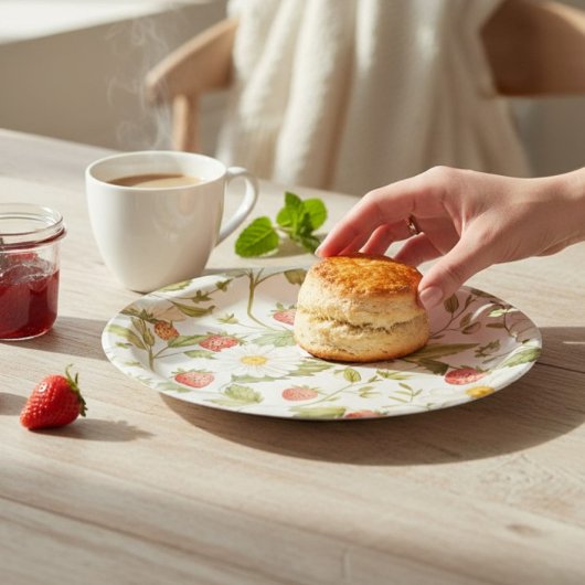 Charming Strawberry Daisy Botanical Watercolor  ペーパープレート