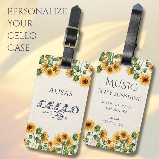 Charming Sunflower Cello Instrument Case Tag ラゲッジタグ