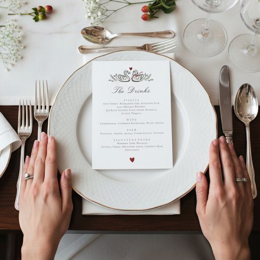 Charming Swan Pair Love Wedding drinks Menu Card メニュー