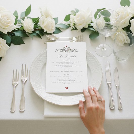 Charming Swan Pair Love Wedding drinks Menu Card メニュー