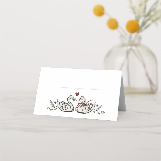 Charming Swan Pair Wedding Place Cards プレイスカード (正面)