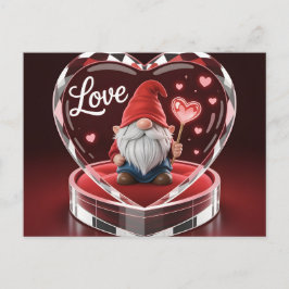 Charming Valentine Gnome in Crystal Heart Display  ポストカード