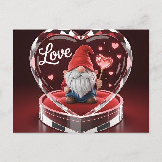 Charming Valentine Gnome in Crystal Heart Display  ポストカード (正面)