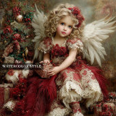 Charming Victorian Angel Deep Red Christmas Card シーズンカード