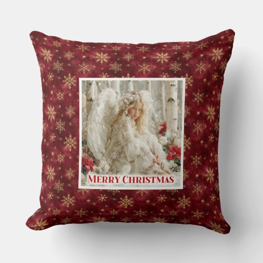 Charming Victorian Angel Red Gold Accent Christmas クッション (正面)