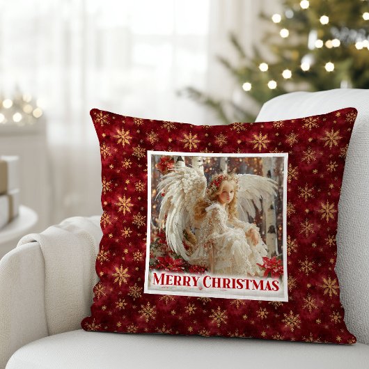 Charming Victorian Angel Red Gold Accent Christmas クッション