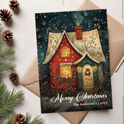 Charming vintage Christmas house card digital joy シーズンカード