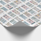 Charming Watercolor Christmas Houses Giftwrap ラッピングペーパー (角)