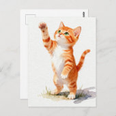 Charming Watercolor Orange Tabby Kitten Reaching ポストカード (正面/裏面)