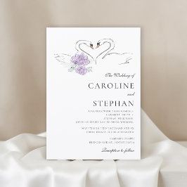 Charming Watercolor Swan Couple Wedding Announceme 招待状
