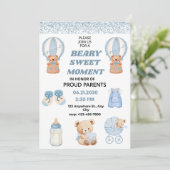 CHARMING WHITE  SKY BLUE 5X7  BEAR BOY BABY SHOWER 招待状 (スタンド正面)