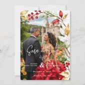 Charming Winter Christmas Botanical Frame Wedding セーブザデート (正面)