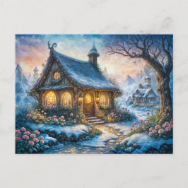 Charming Winter Cottage with Festive Lights ポストカード