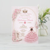 Charra Western Quince Blush Pink Quinceañera 招待状 (スタンド正面)