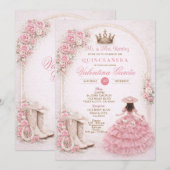 Charra Western Quince Blush Pink Quinceañera 招待状 (正面/裏面)