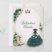 Charra Western Quince Emerald Green Quinceañera 招待状 (裏面)