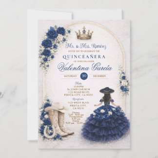 Charra Western Quince Navy Blue Quinceañera 招待状