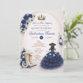 Charra Western Quince Navy Blue Quinceañera 招待状 (スタンド正面)
