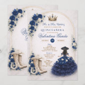 Charra Western Quince Navy Blue Quinceañera 招待状 (正面/裏面)