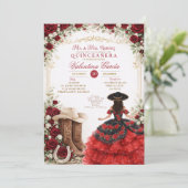 Charra Western Quince Red Rose Quinceañera 招待状 (スタンド正面)