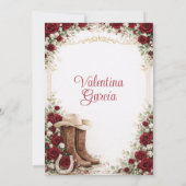 Charra Western Quince Red Rose Quinceañera 招待状 (裏面)