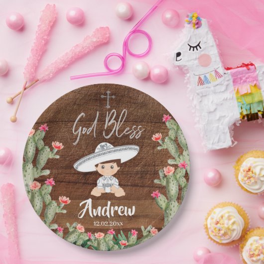 Charroの素朴なメキシコ銀製の洗礼の紙皿 ペーパープレート (パーティー)