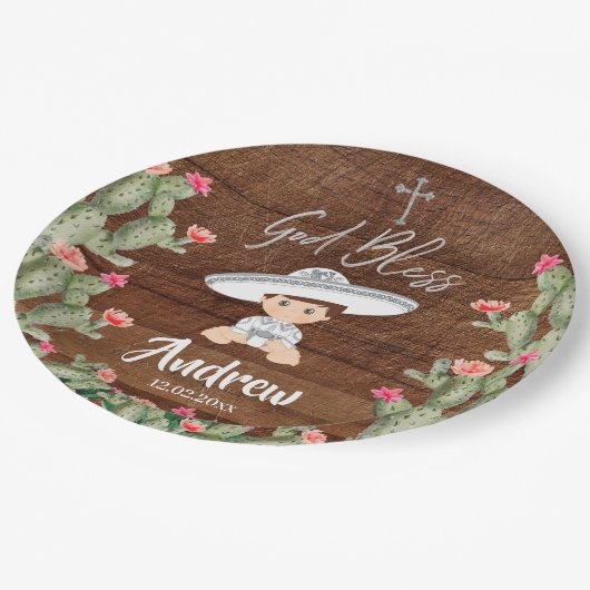 Charroの素朴なメキシコ銀製の洗礼の紙皿 ペーパープレート (アングル)