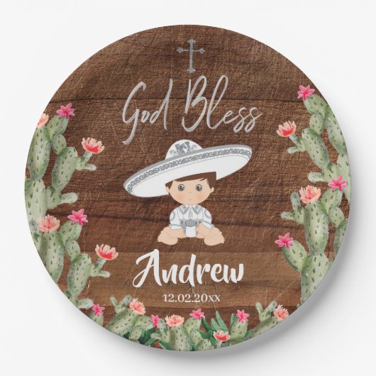 Charroの素朴なメキシコ銀製の洗礼の紙皿 ペーパープレート (正面)