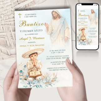 Charro Bautizo Y Primer Añito Niño 招待状