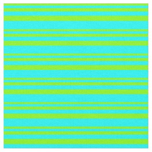 ChartreuseおよびCyan Lines Pattern ファブリック (クローズアップ)