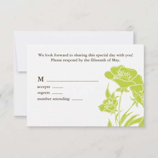 ChartreuseとBrownフローラ結婚の応答カード 出欠カード (正面)