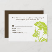 ChartreuseとBrownフローラ結婚の応答カード 出欠カード (正面/裏面)