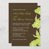 ChartreuseとBrownフローラ結婚式招待状 招待状 (正面/裏面)
