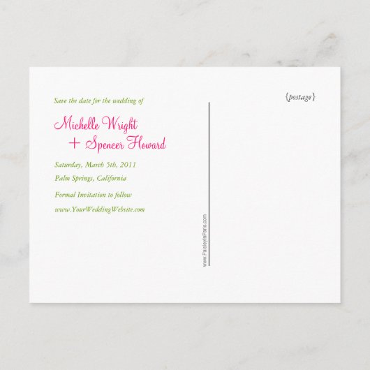 ChartreuseとPinkの花が日程を保存 案内ポストカード (裏面)