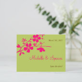 ChartreuseとPinkの花が日程を保存 案内ポストカード (スタンド正面)