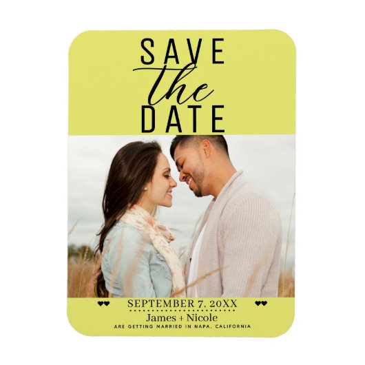 Chartreuseモダン日付の写真を結婚保存 マグネット (縦)
