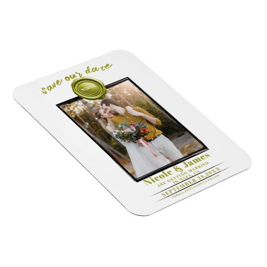 Chartreuseワックスシール写真結婚式の日付を保存 マグネット (右側)