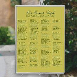 Chartreuse Alphabetical Wedding Seating Chart ポスター