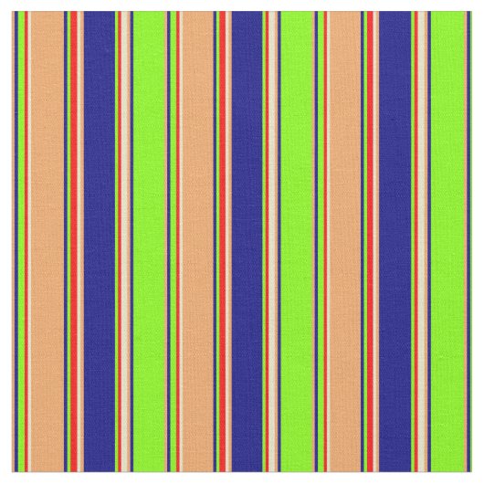 Chartreuse、Blue、Brown、Goldenrod、Red Lines ファブリック (クローズアップ)