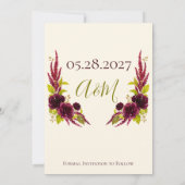Chartreuse & Burgundy Floral Save the Date Card  招待状 (裏面)
