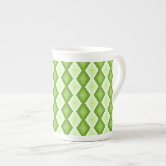 Chartreuse green diamond pattern ボーンチャイナマグカップ (正面右)