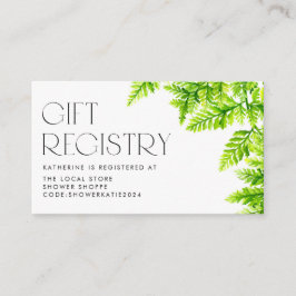 Chartreuse Green Fern離れ Baby Shower Registry エンクロージャーカード