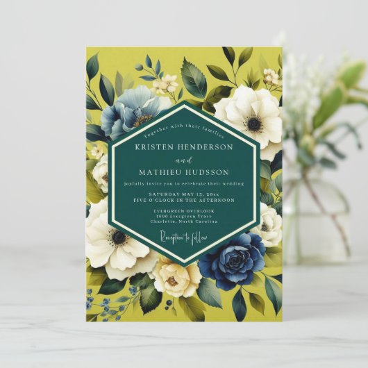 Chartreuse Indigo Bloom Wedding 招待状 (スタンド正面)