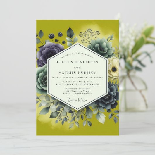 Chartreuse Lush Botanical Wedding 招待状 (スタンド正面)