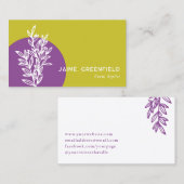Chartreuse Purple Greenery Line Art Business Card 名刺 (正面/裏面)