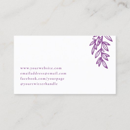 Chartreuse Purple Greenery Line Art Business Card 名刺 (裏面)