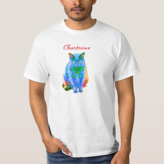 Chartreux猫のネオンのTシャツ Tシャツ (正面)