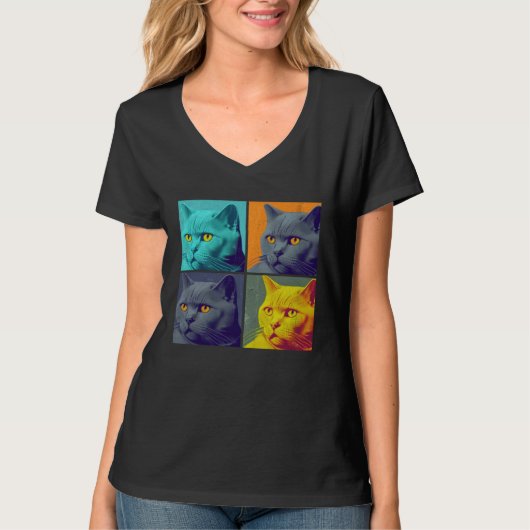 Chartreux Cat Pop Illustration Colorful Animal Tシャツ (正面)